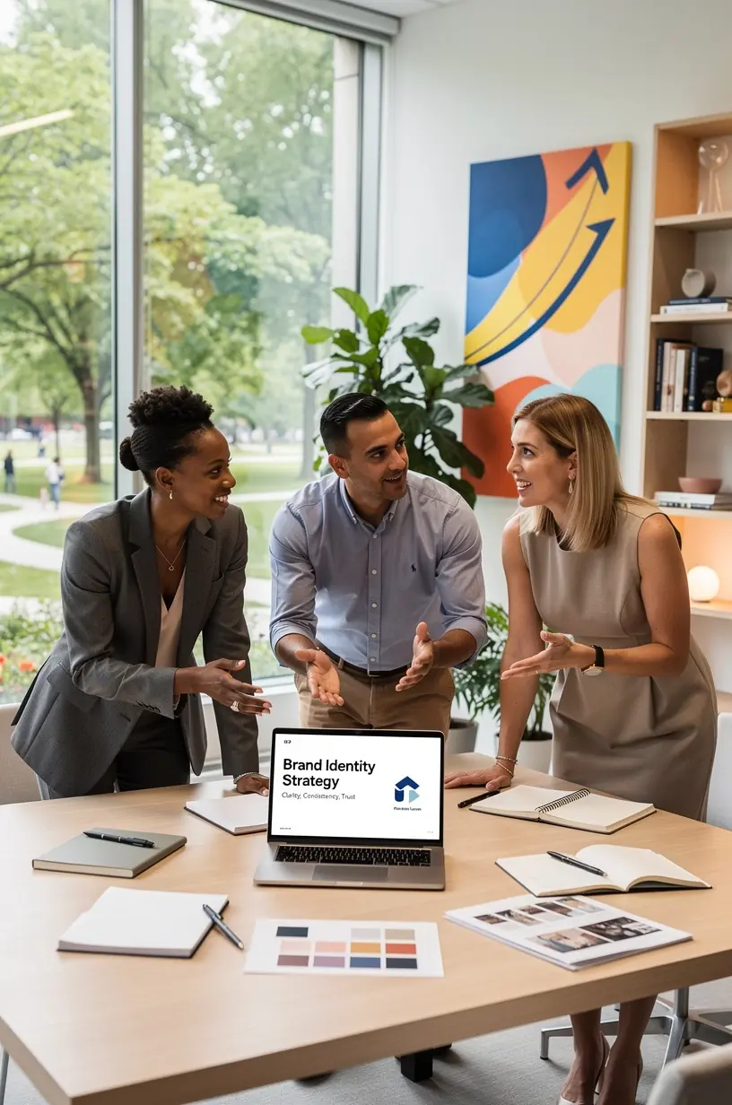 Prezentacja wizualna przedstawiająca kluczowe elementy skutecznej strategii marki osobistej na ekranie multimedialnym.